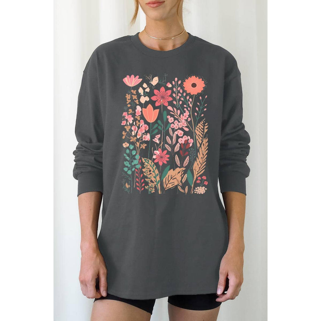 Pastel Wildflower Floral Graphic Long Sleeve Tees