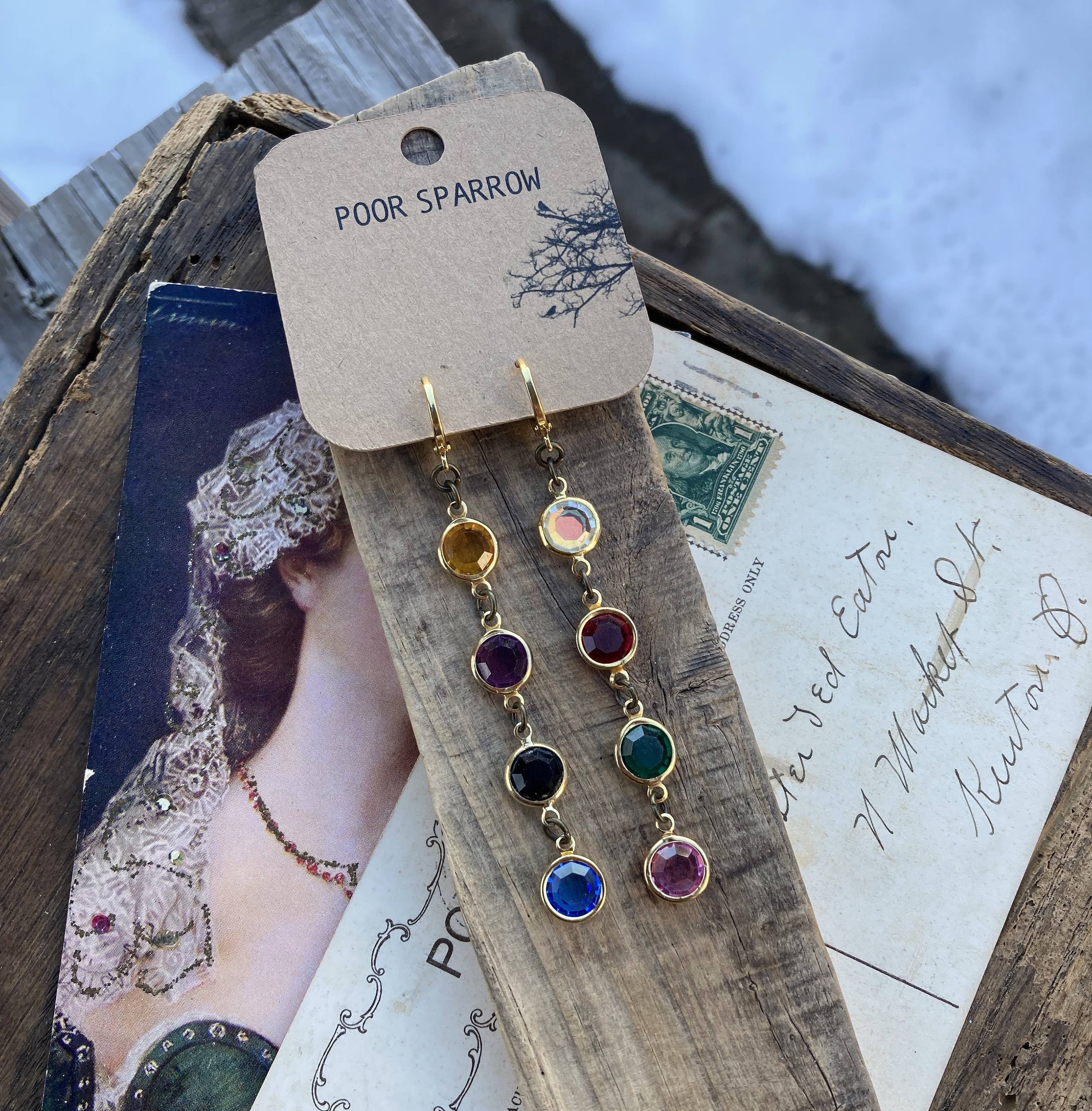 Multi Color Jewel Crystal Bead Huggie Hoops Earrings