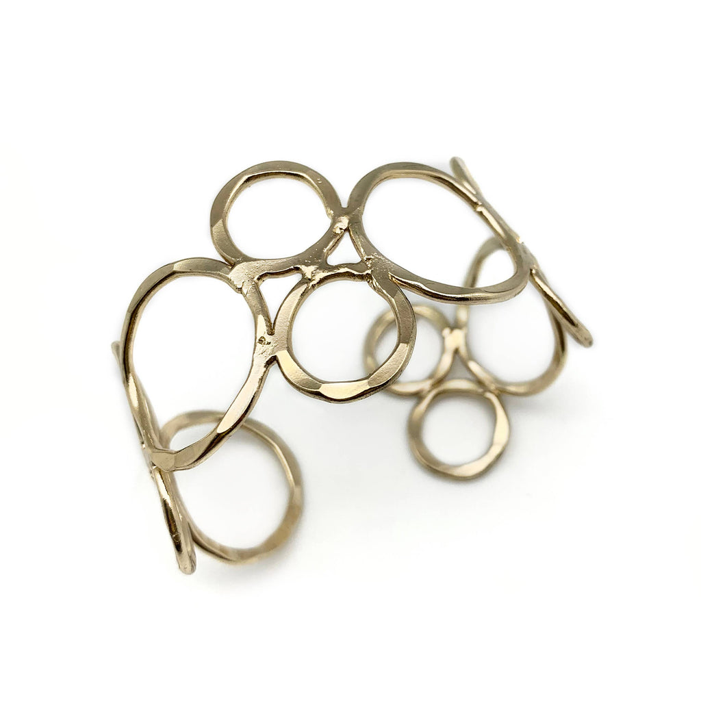 Open Circles Gold Plated Adjustable Cuff Bracelet