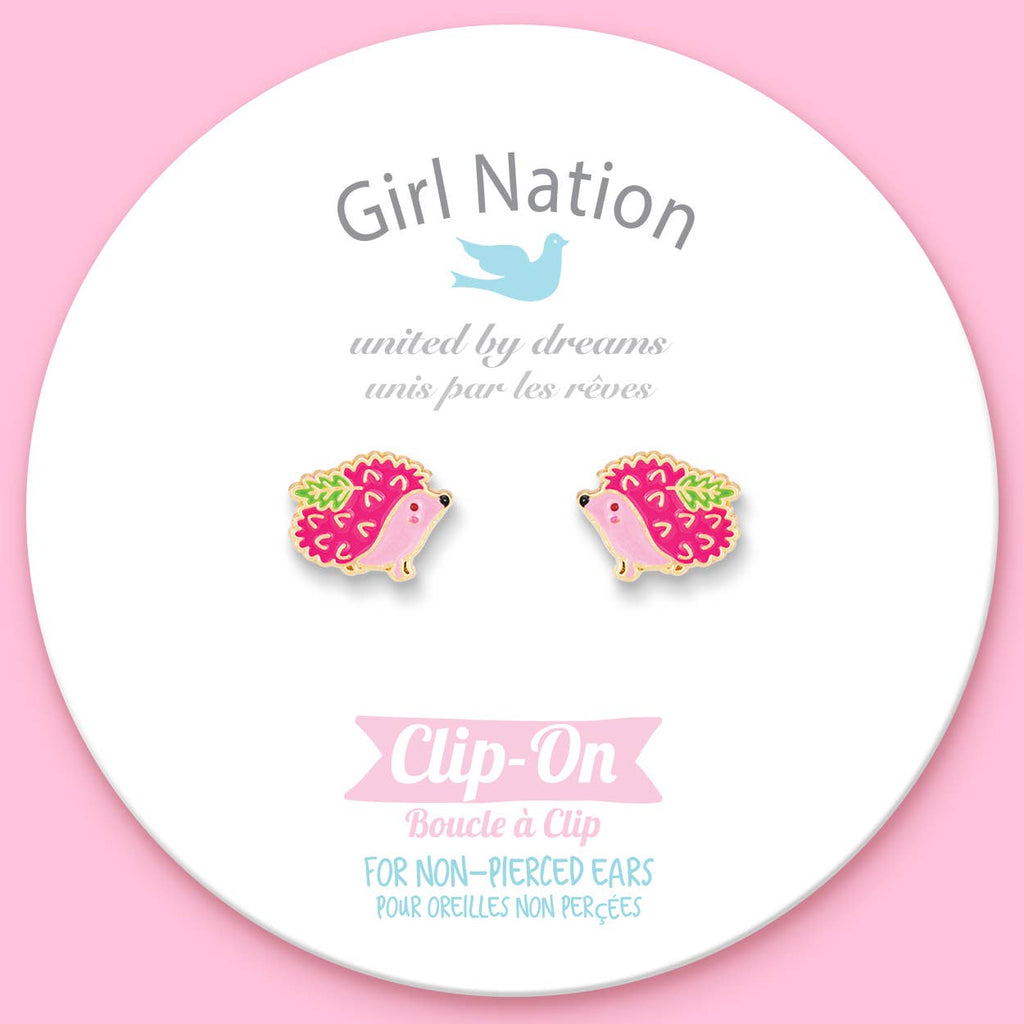 Pink Hedgehog Clip-on Earrings
