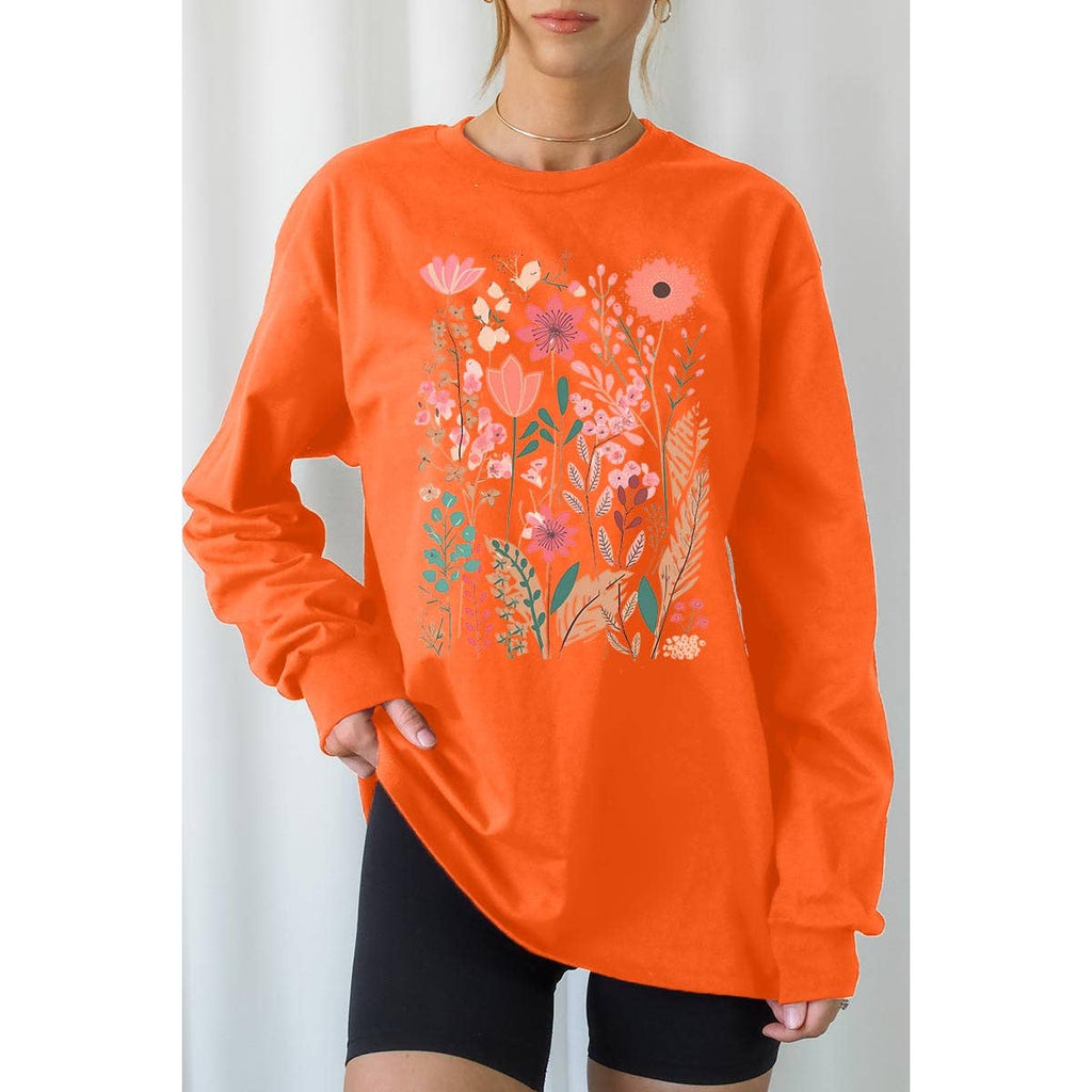 Pastel Wildflower Floral Graphic Long Sleeve Tees