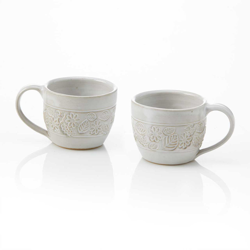 Pressed Blossom Handmade Ceramic Mug - Set of 2