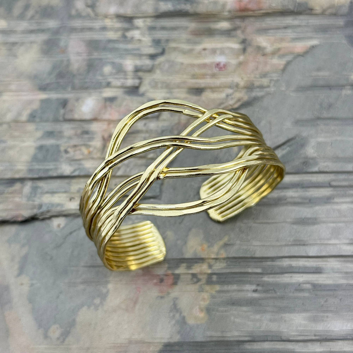 Handcrafted Gold Wavy Wire Cuff Bracelet