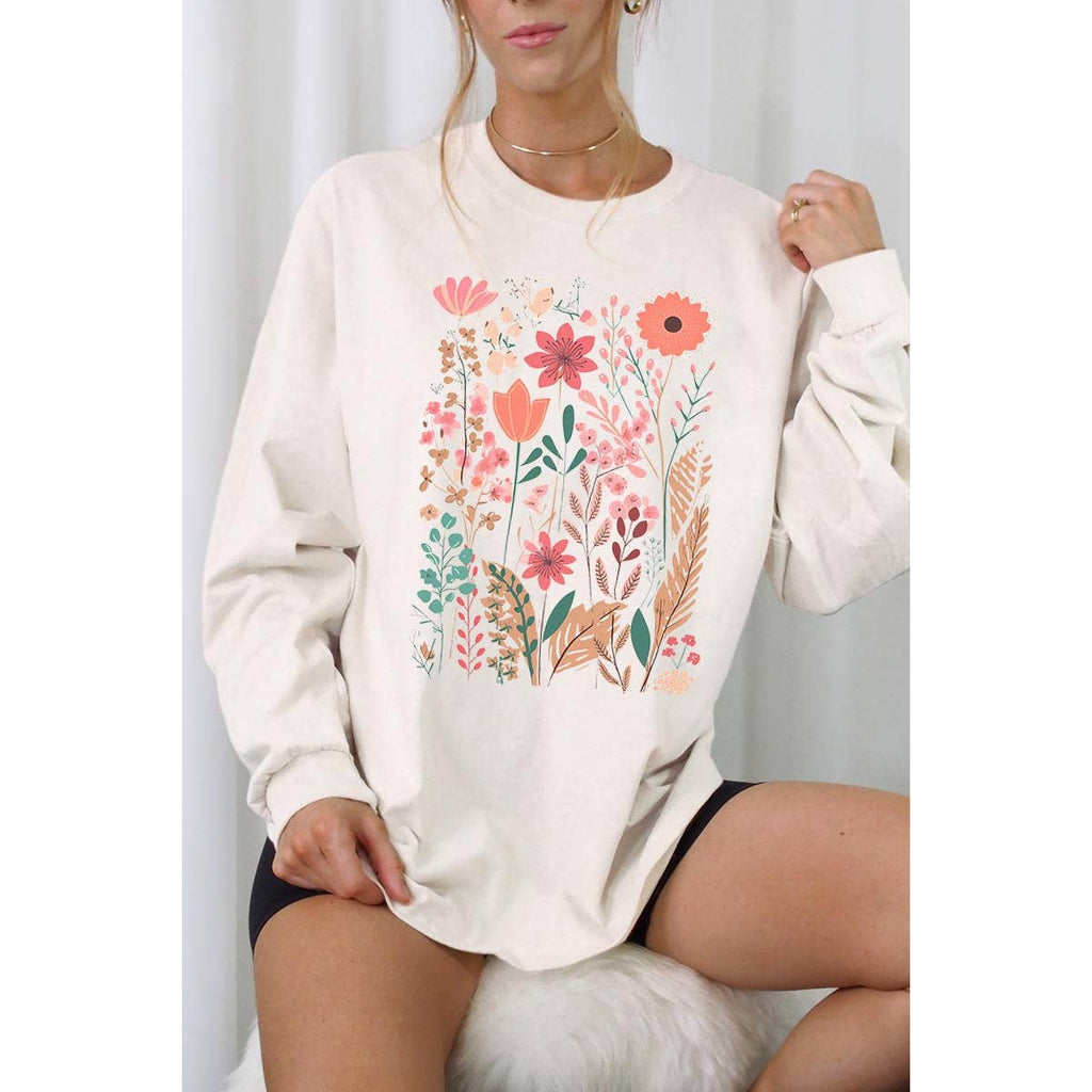 Pastel Wildflower Floral Graphic Long Sleeve Tees