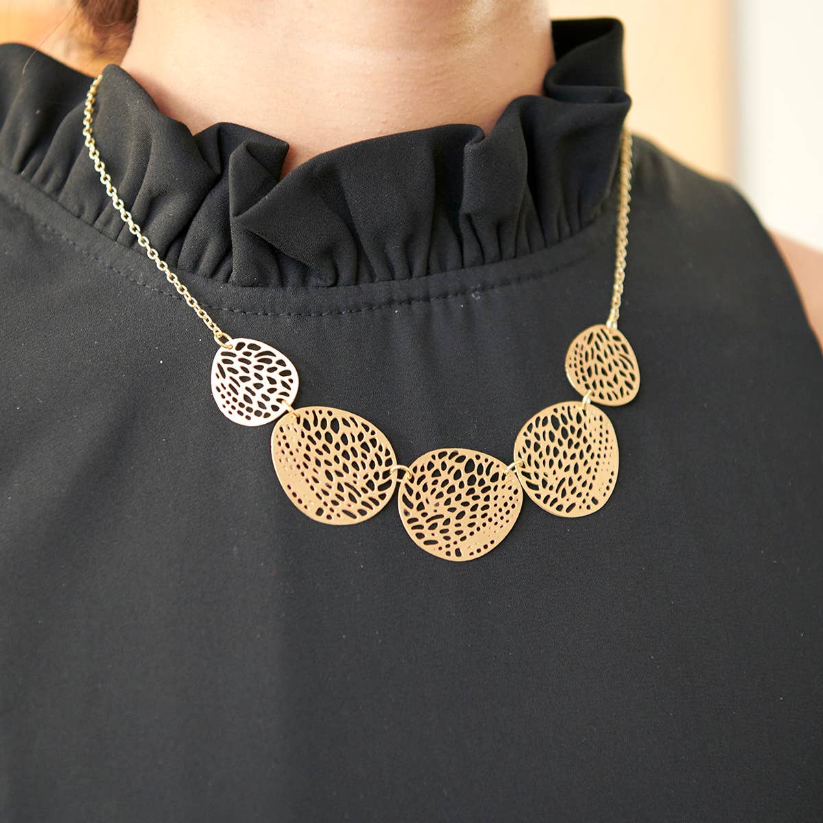 Gold Stenciled Leaf Necklace