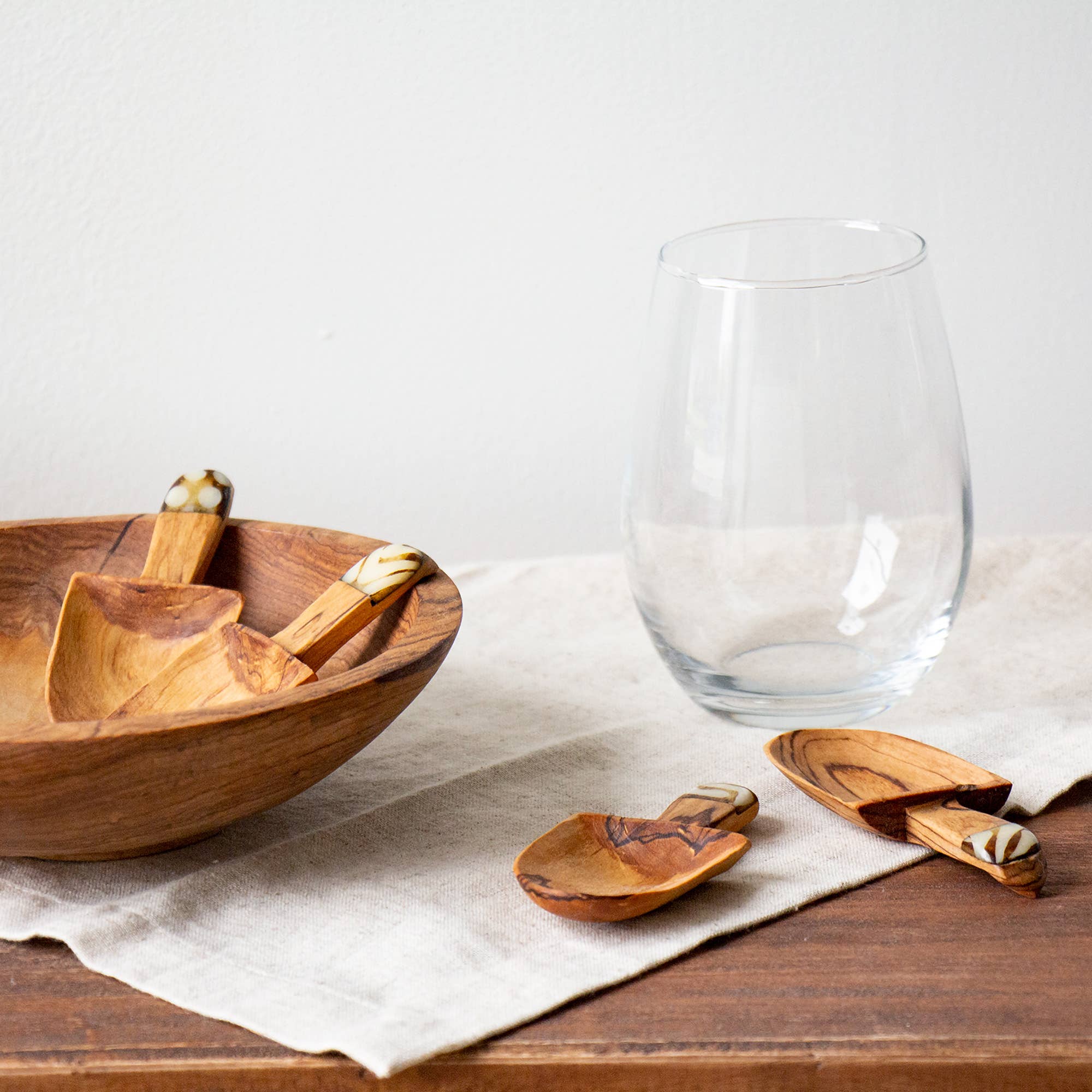 Petite Shovel Olive Wood Scoop, Set of 3
