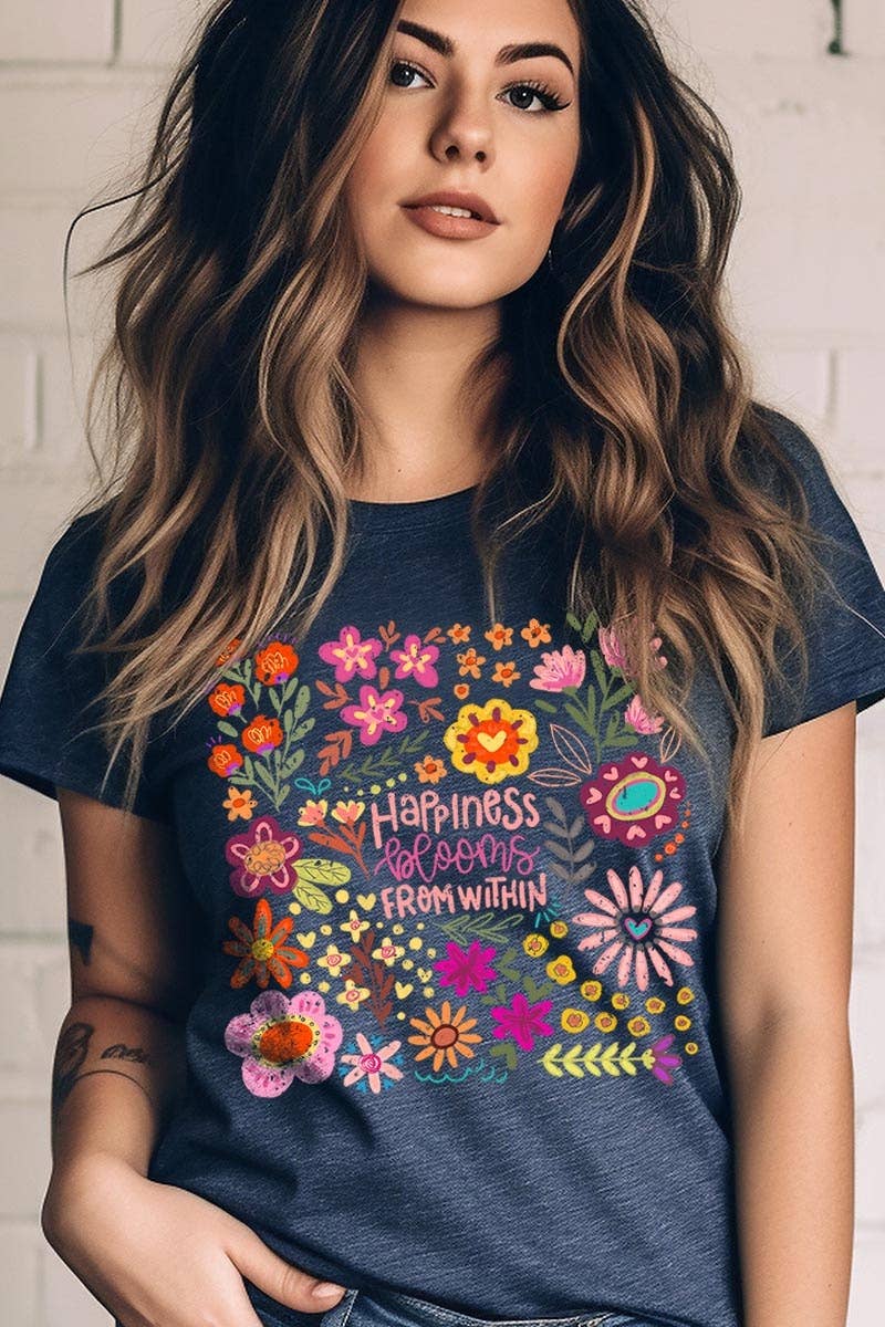 Happiness Blooms From Within Floral Graphic Tee