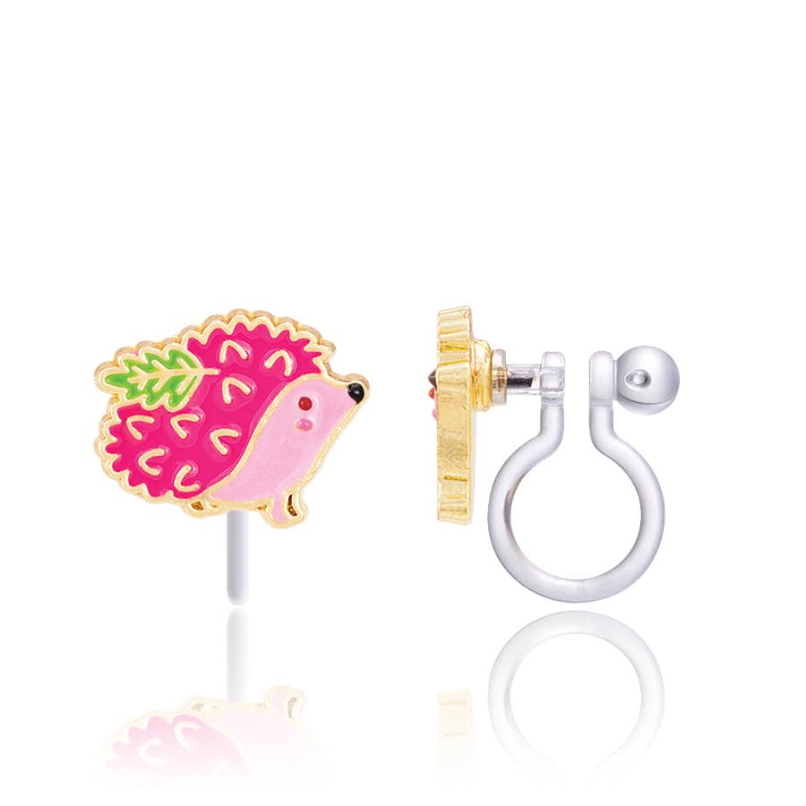 Pink Hedgehog Clip-on Earrings