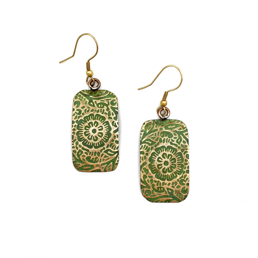 Chartreuse Floral Scrollwork Earrings