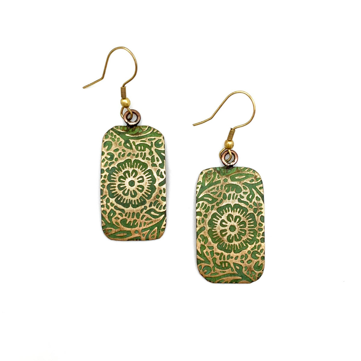 Chartreuse Floral Scrollwork Earrings
