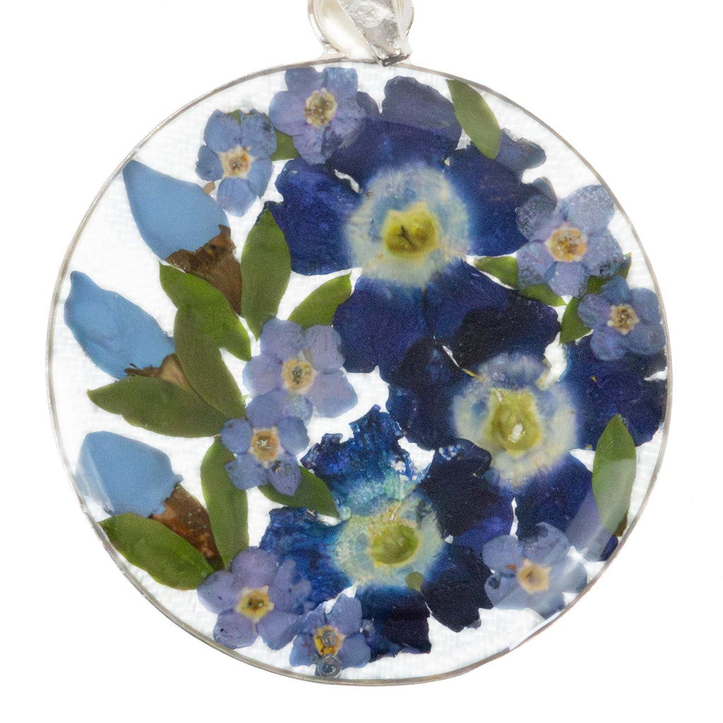 Pressed Flower Bouquet Round Pendant Necklace