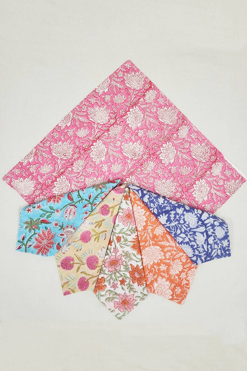 Floral Block Cloth Napkins, Set of 6