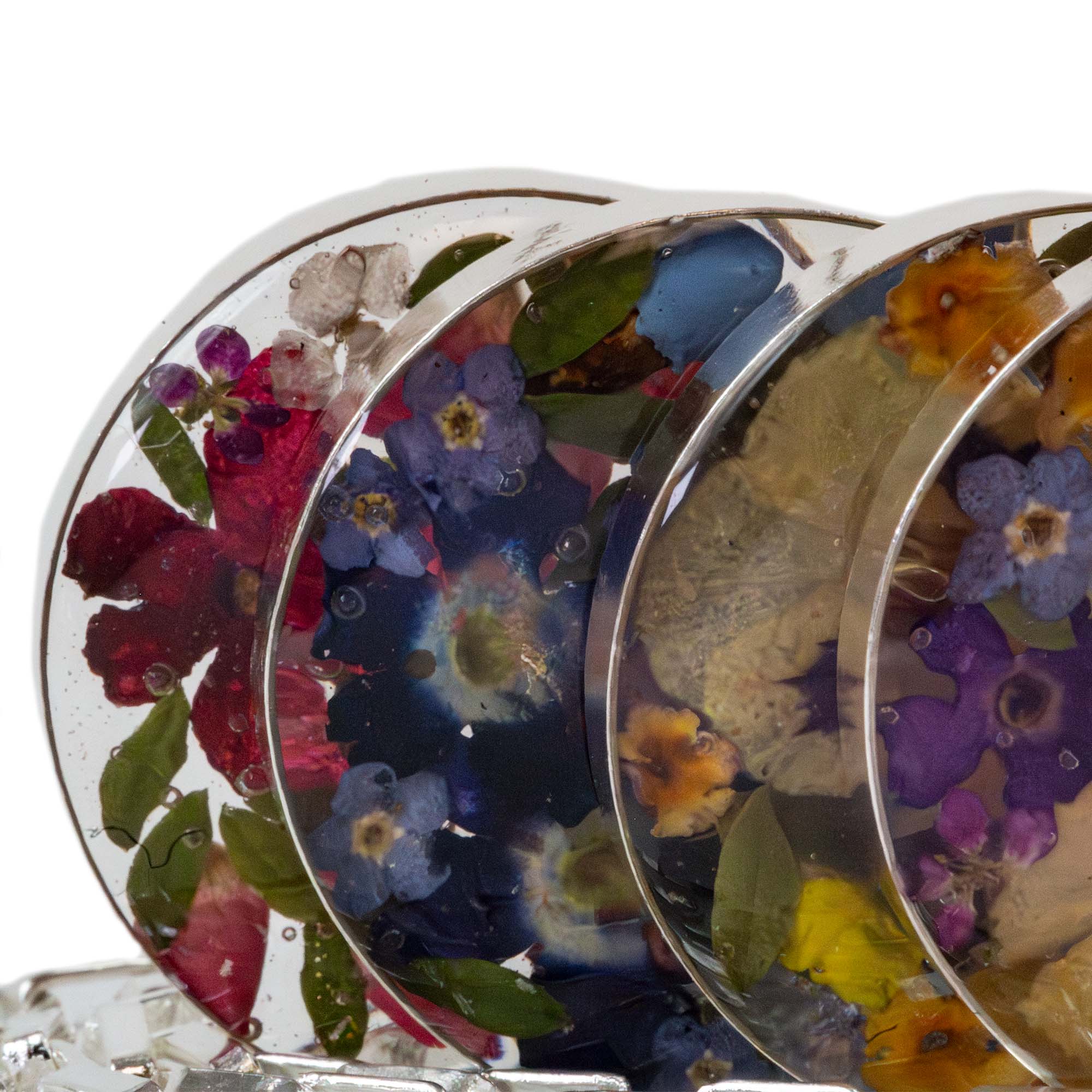 Pressed Flower Bouquet Round Pendant Necklace