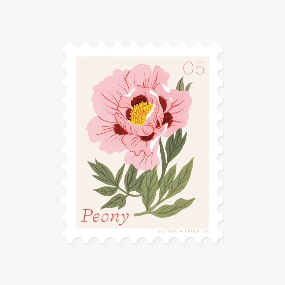 PEONY, MAY FLOWER | STAMP-STYLE VINYL STICKER