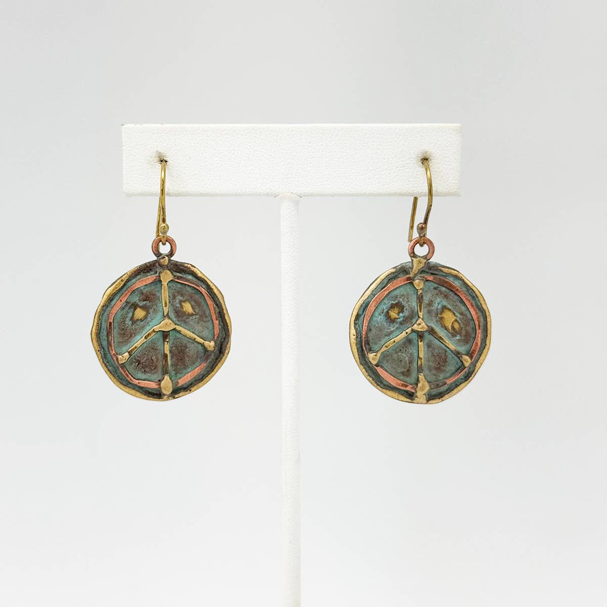 Peace Sign Brass Patina Earrings