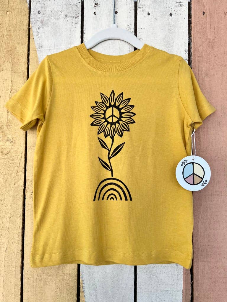 Bliss Kids Tee Shirt, Peace Sunflower Kids Shirt