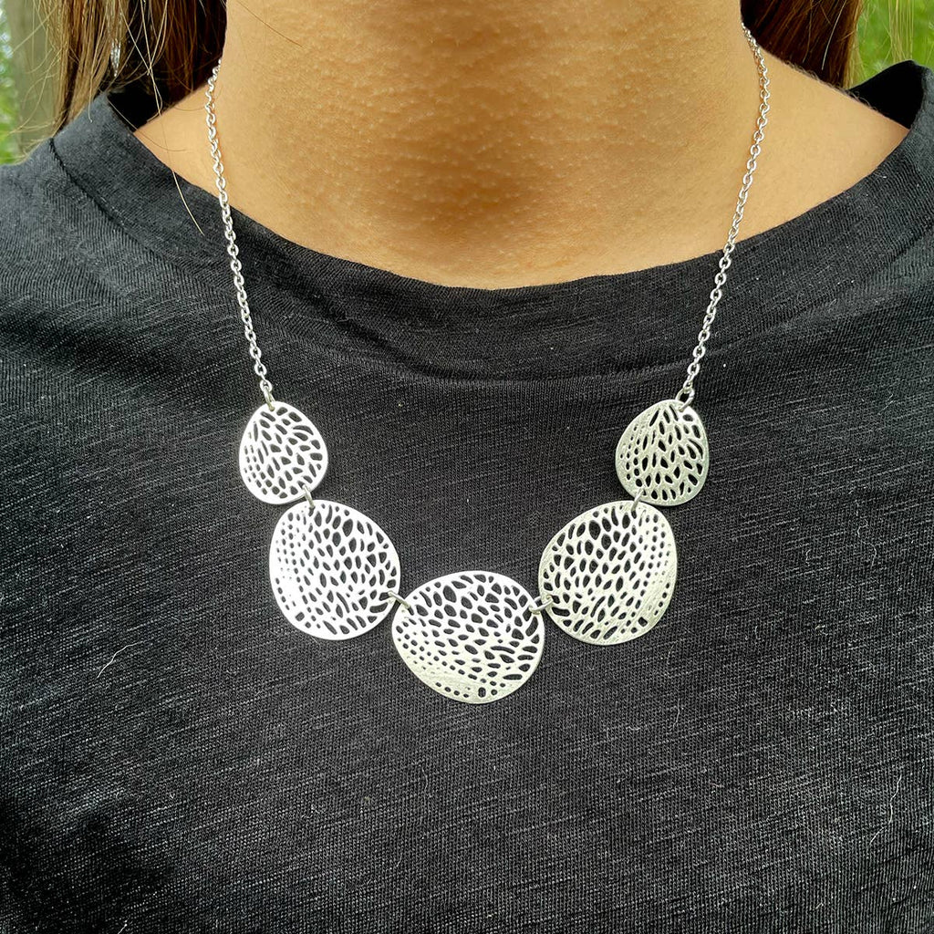 Silver Stenciled Leaf Necklace
