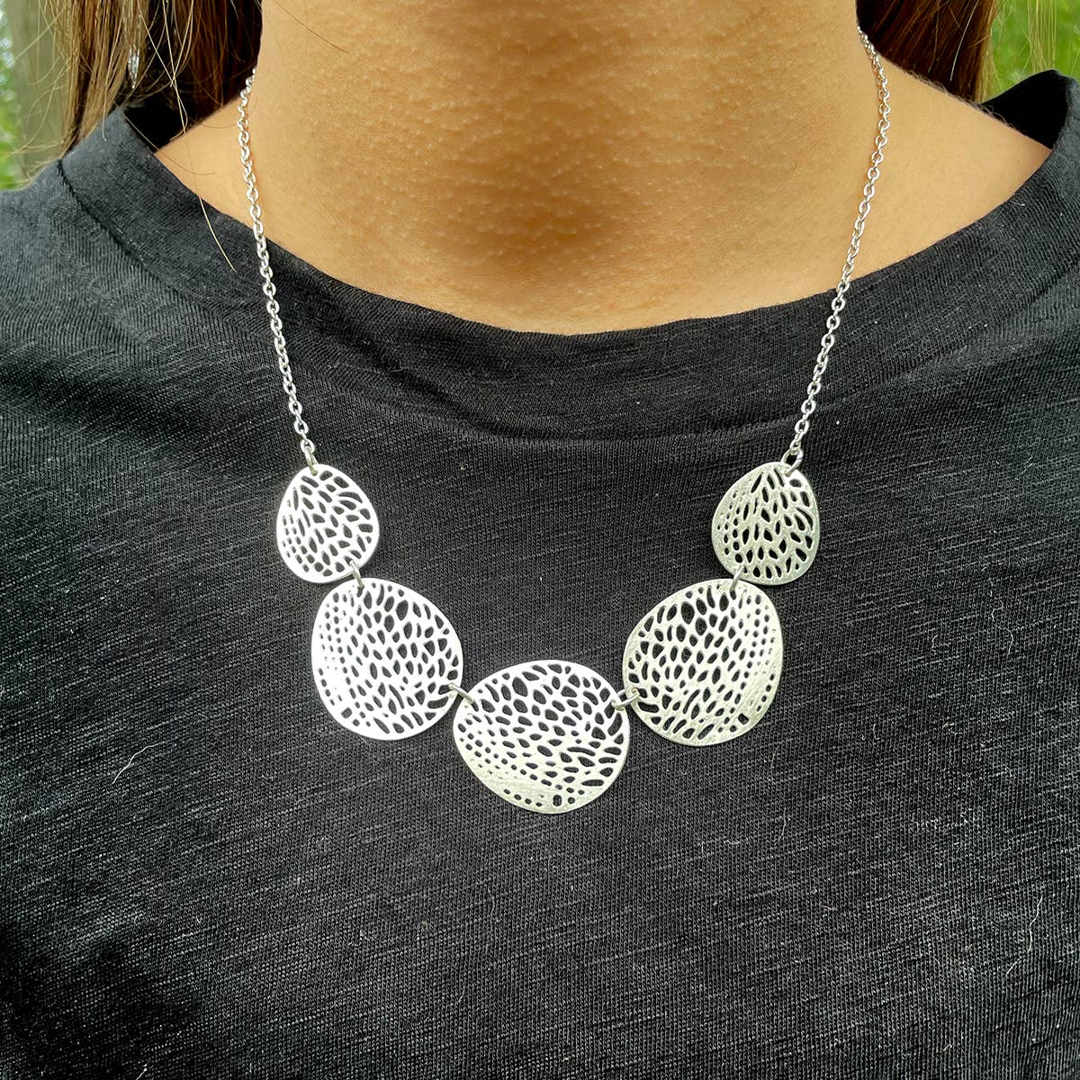 Silver Stenciled Leaf Necklace
