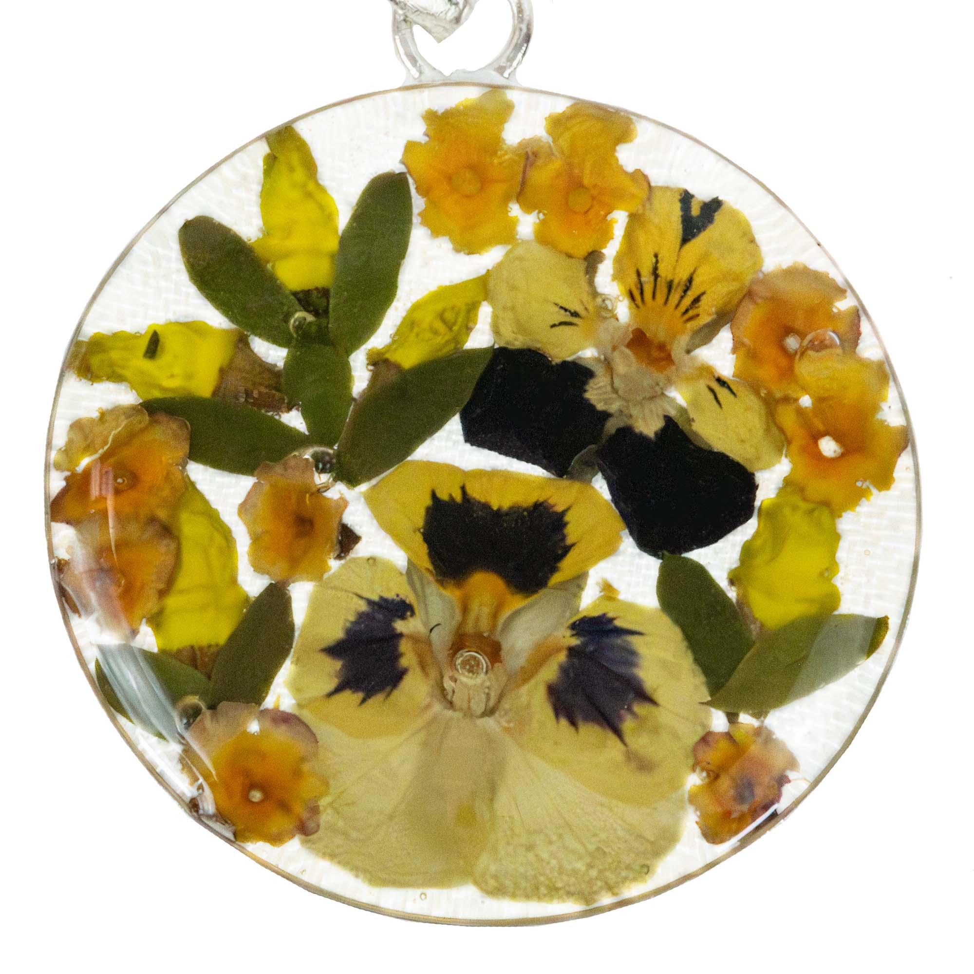 Pressed Flower Bouquet Round Pendant Necklace