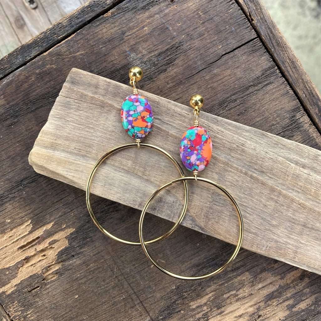 Confetti Multicolor Gold Hoops Statement Earrings