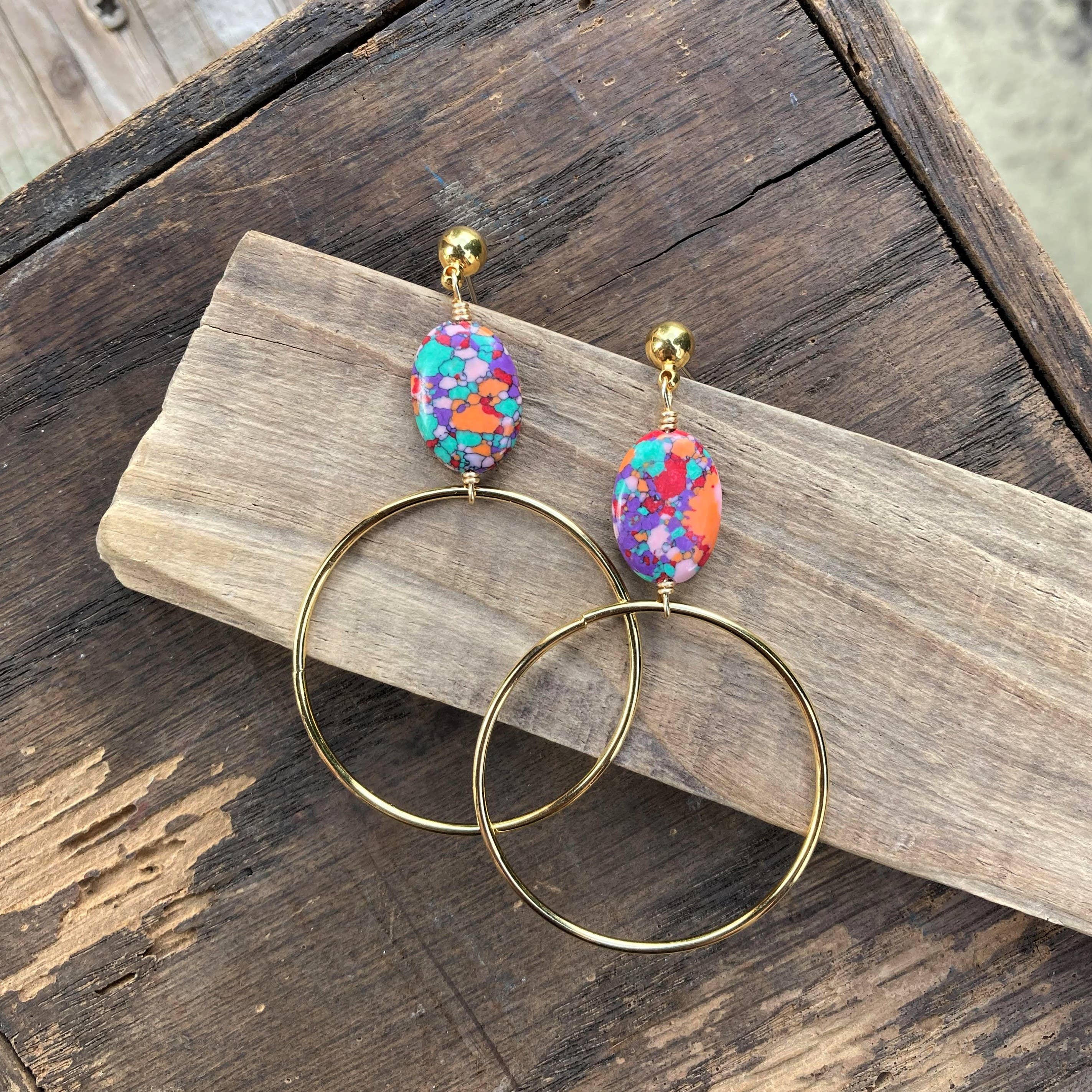 Confetti Multicolor Gold Hoops Statement Earrings