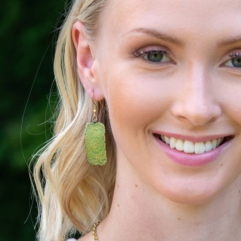 Chartreuse Floral Scrollwork Earrings