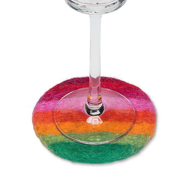 Rainbow Stripe Felt Coaster-4"D