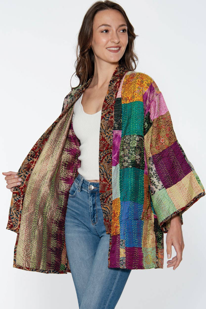 Reversible Kantha Silk Kimono Jacket