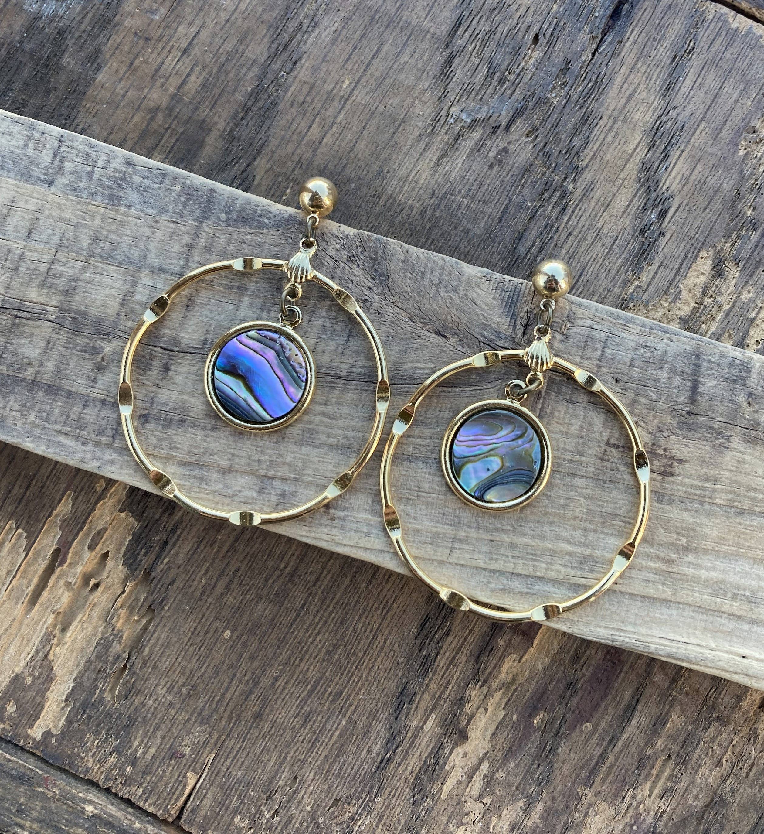 Abalone Shell & Gold Hoop Earrings