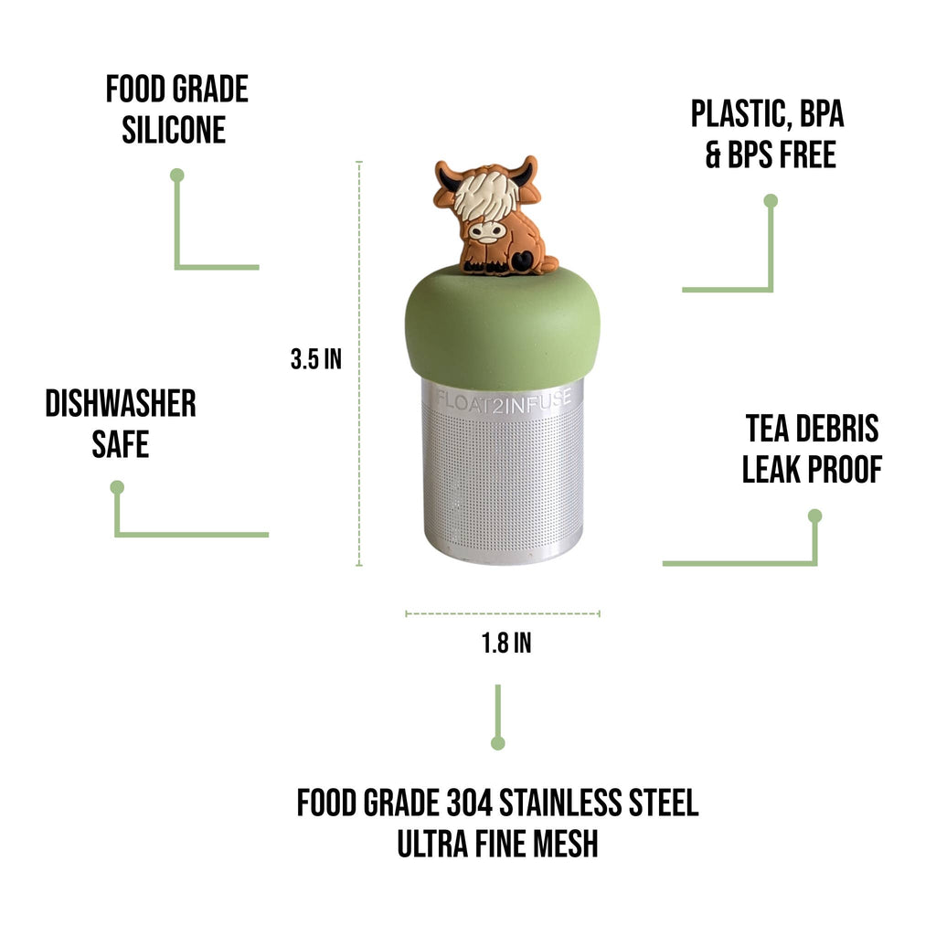 2D Highland Cow | Floating Tea Steeper | Green Base | Blonde