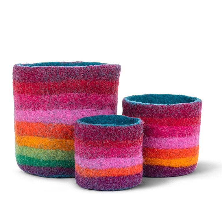 S/3 Rainbow Stripe Storage Pots-4-7"D