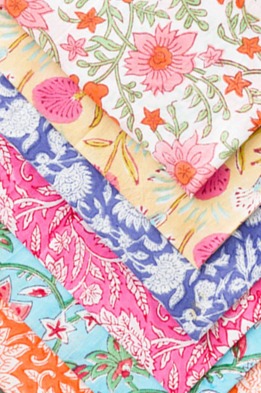 Floral Block Cloth Napkins, Set of 6