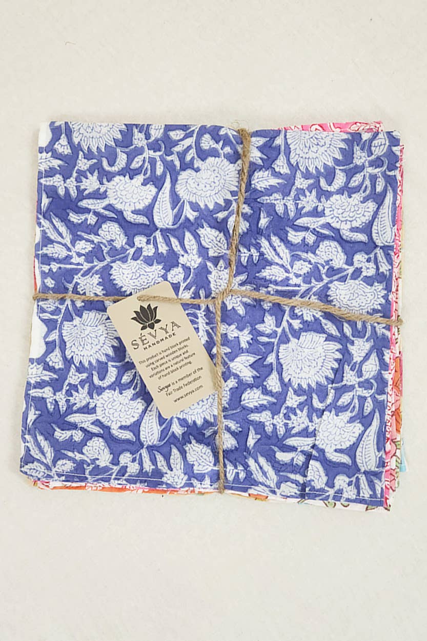 Floral Block Cloth Napkins, Set of 6