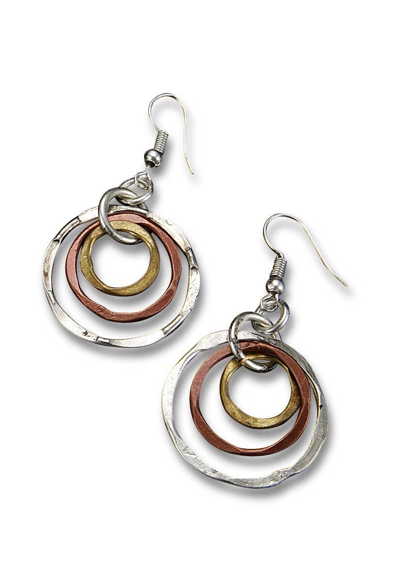 Mixed Metal Hammered Linked Ring Earrings