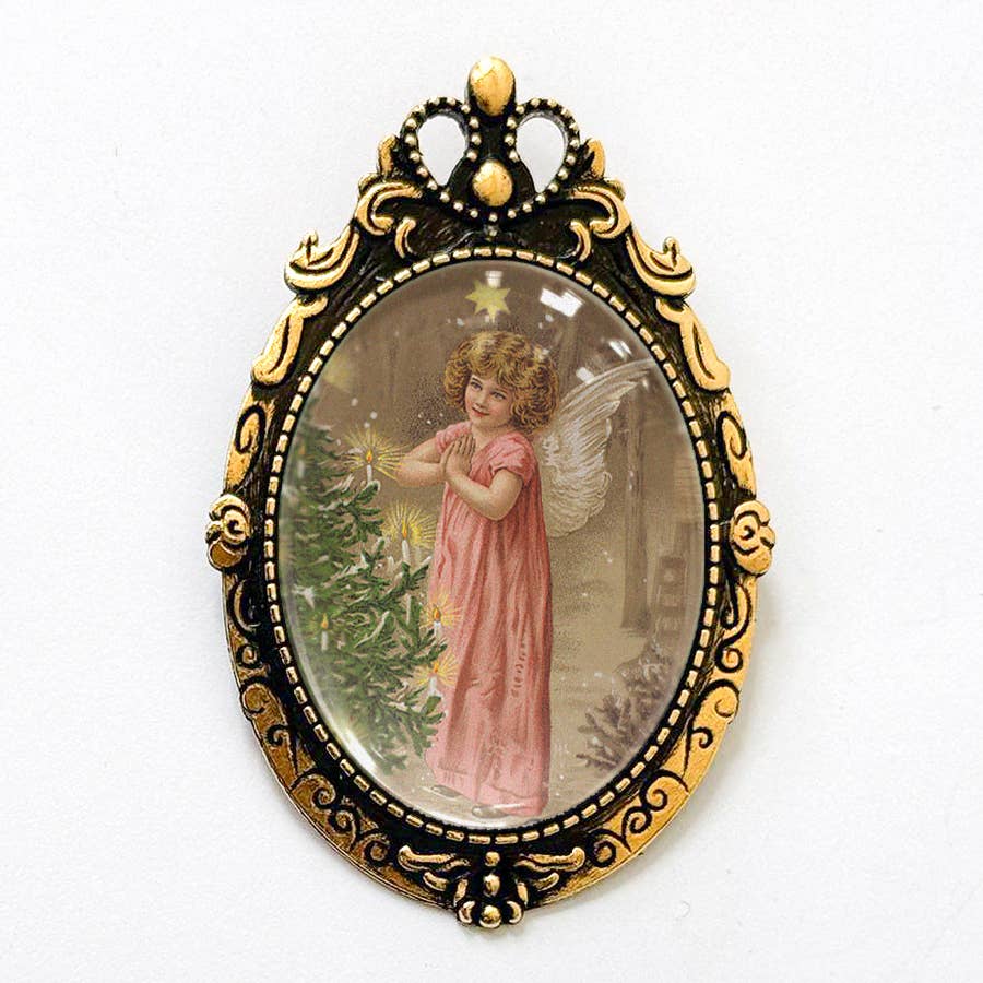 Vintage Christmas Angel Art Brooch Gold or Silver Holiday