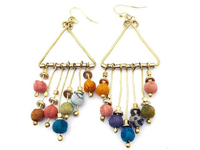 Kantha Dangling Beads Earrings