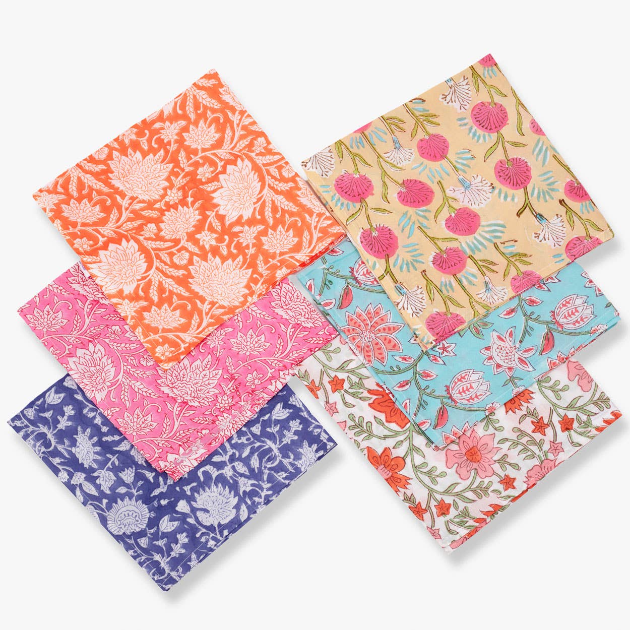 Floral Block Cloth Napkins, Set of 6
