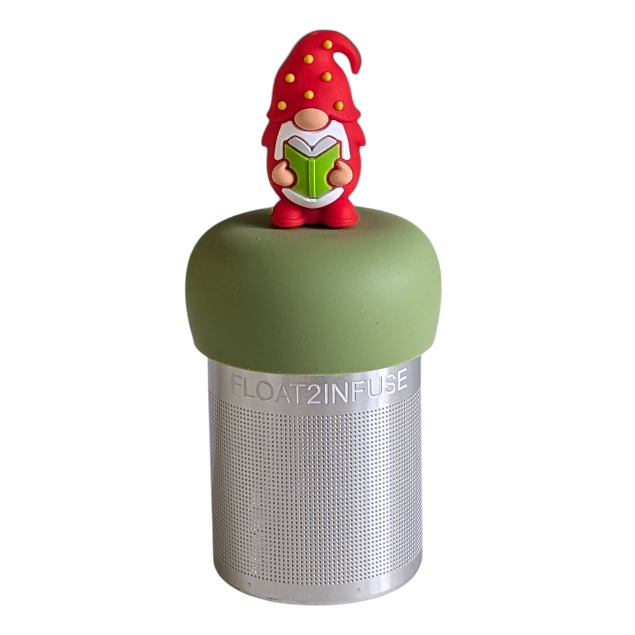 Book Reading Gnome | Floating Tea Infuser | Green Base | Red