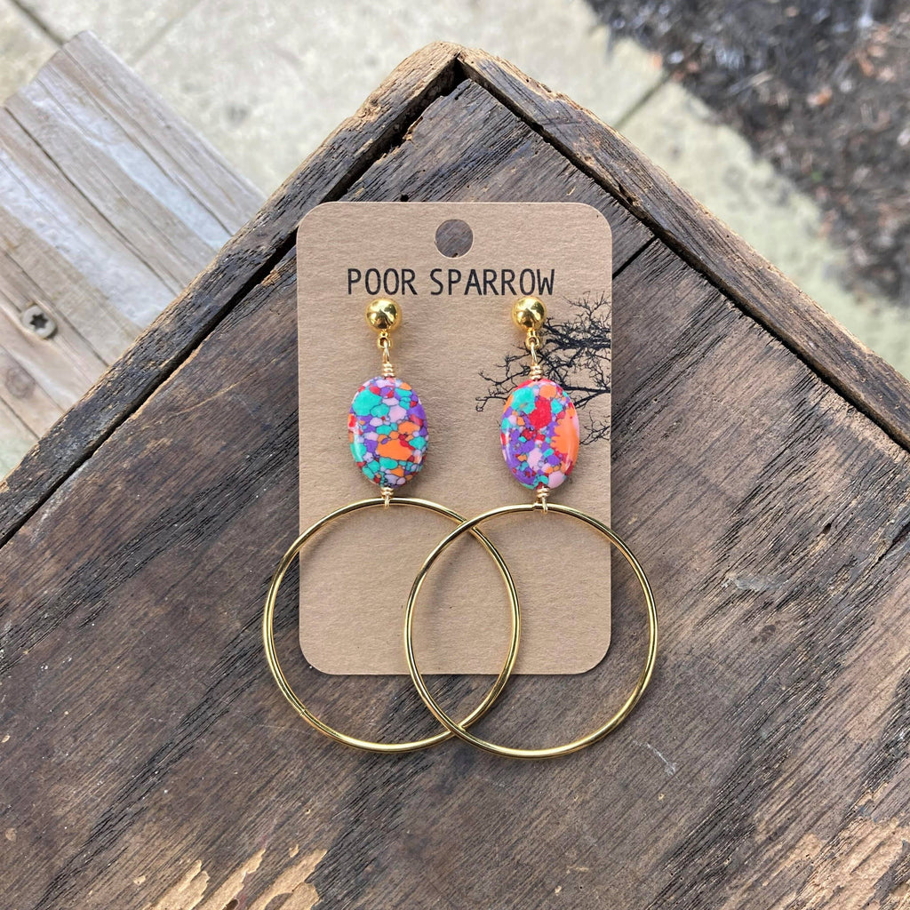 Confetti Multicolor Gold Hoops Statement Earrings