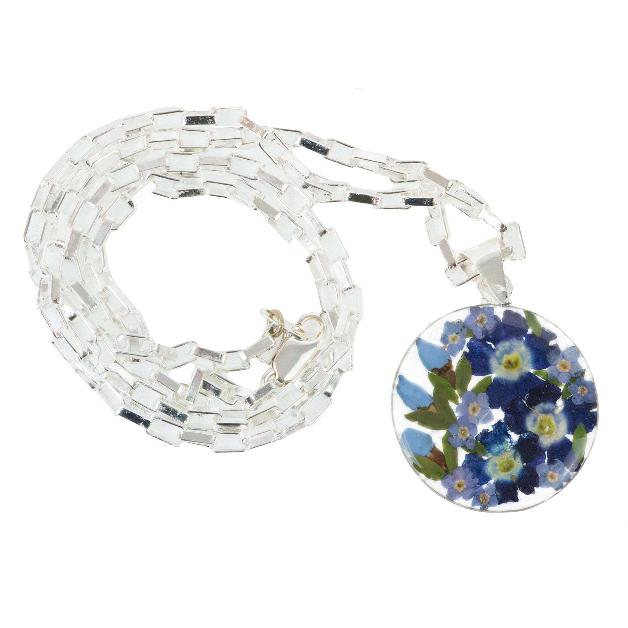 Pressed Flower Bouquet Round Pendant Necklace