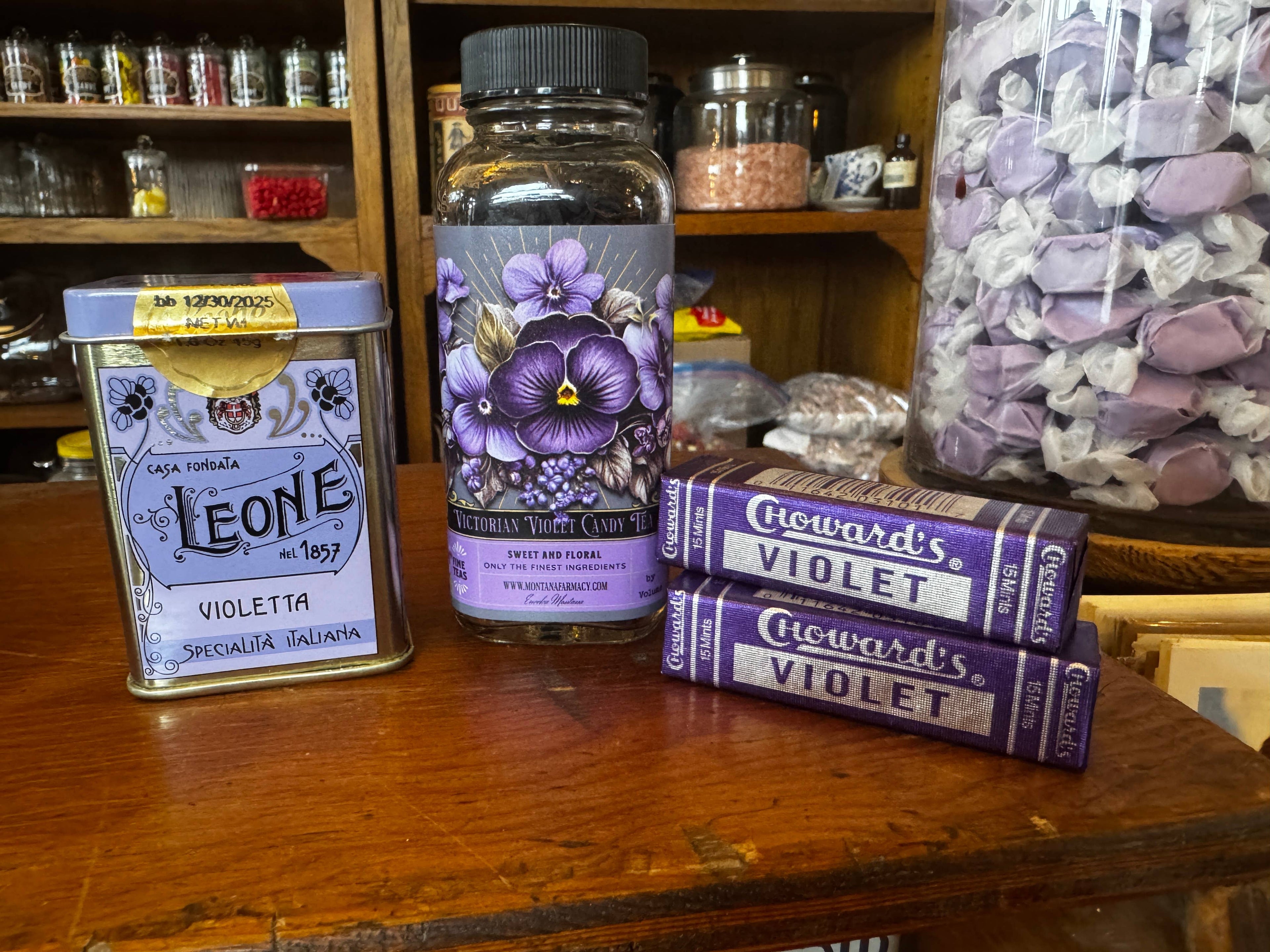 Vintage Victorian Violet Candy Tea Candied French Tea in Jar