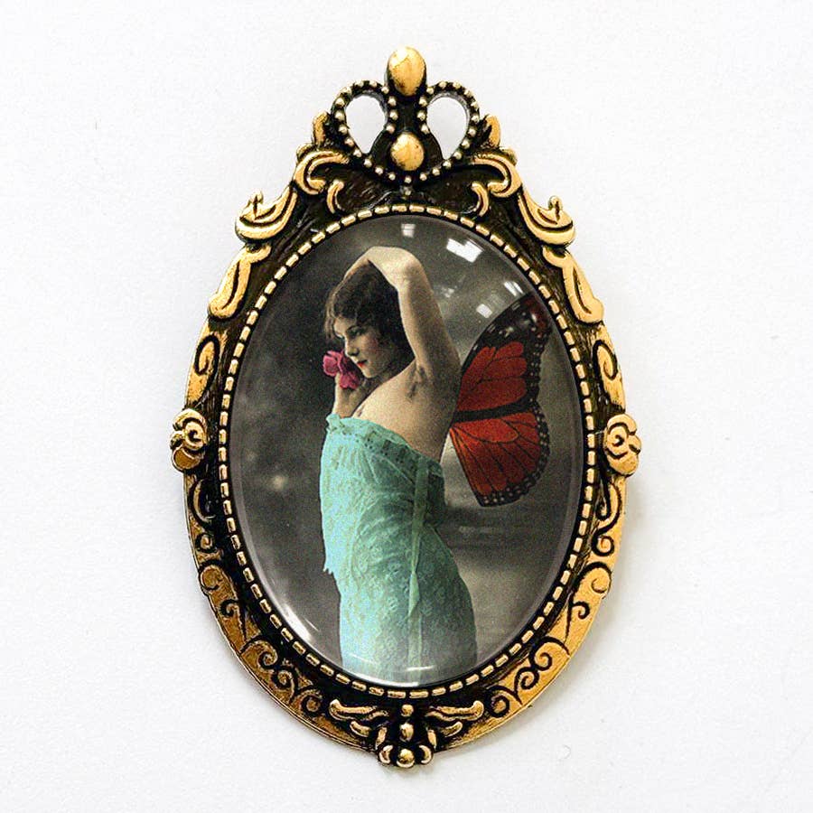 Vintage Fairy Photographic Brooch Victorian Art