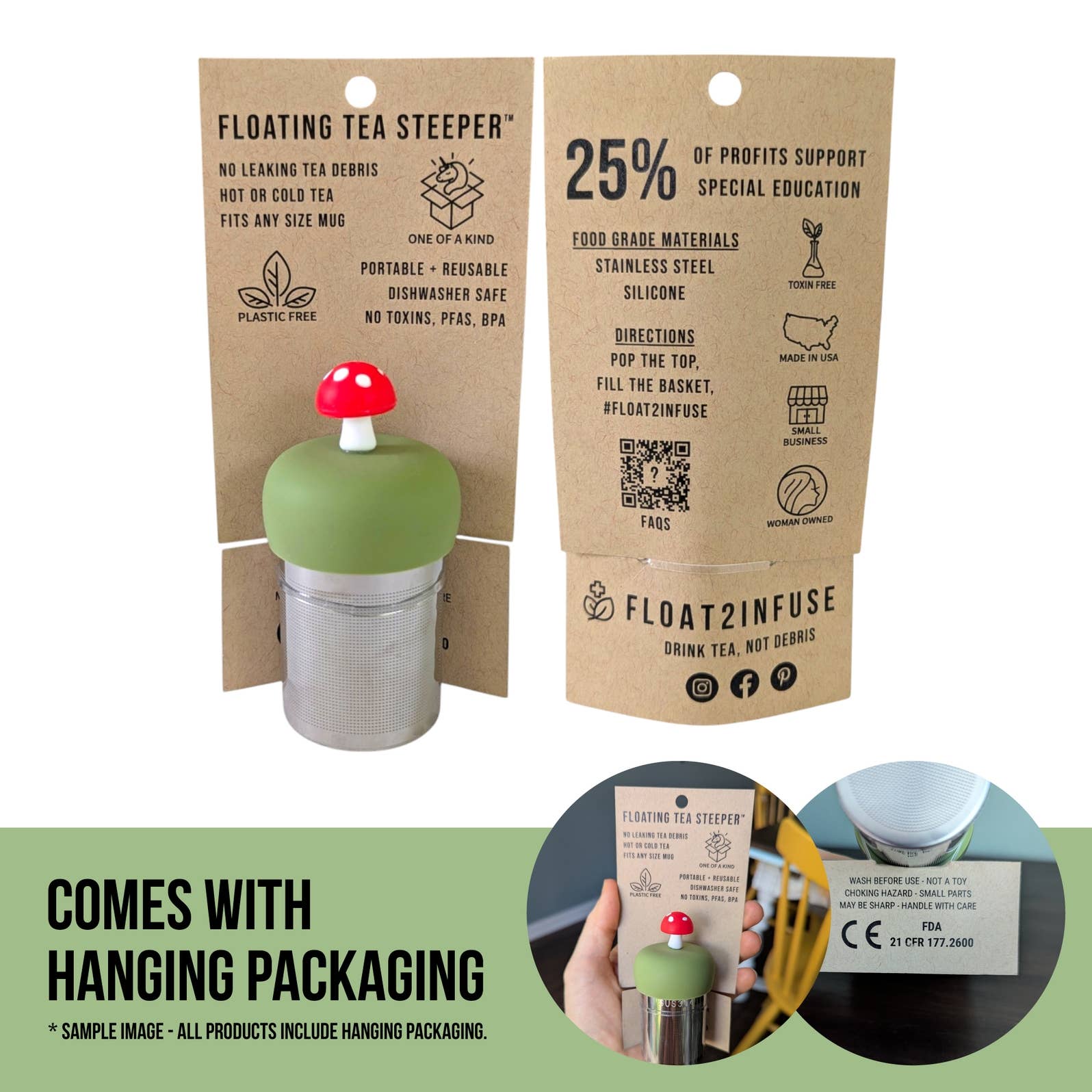 2D Highland Cow | Floating Tea Steeper | Green Base | Blonde