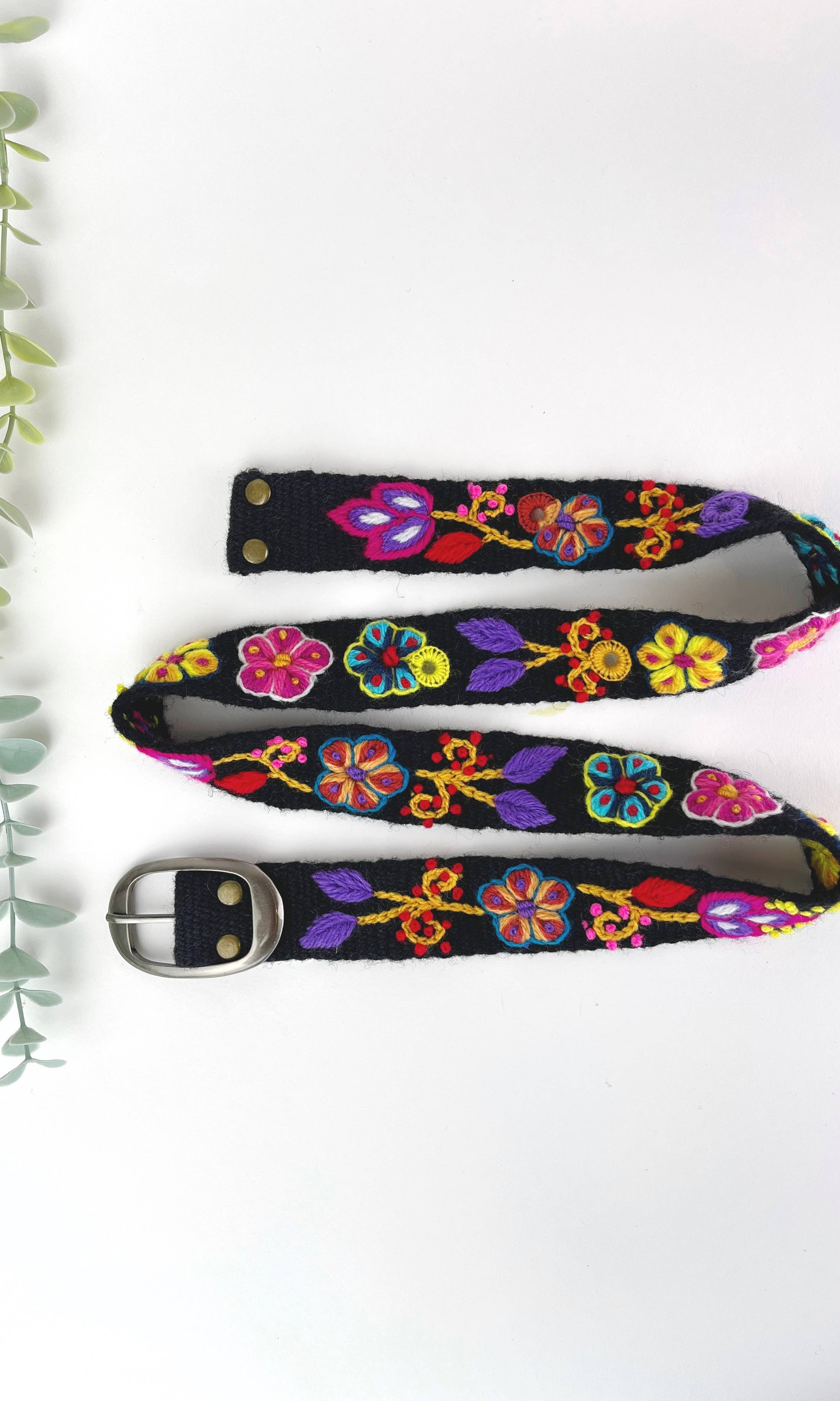 Skinny Floral Embroidered Belt
