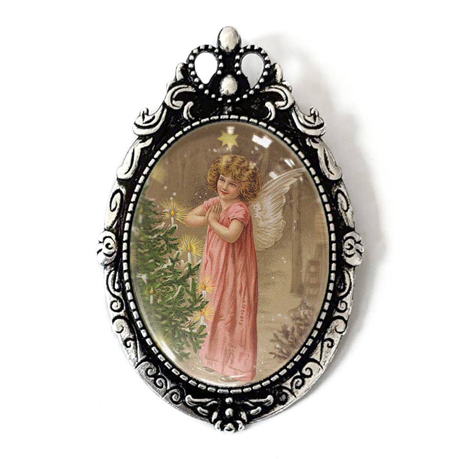 Vintage Christmas Angel Art Brooch Gold or Silver Holiday