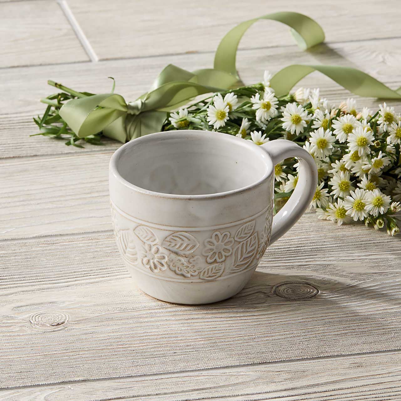Pressed Blossom Handmade Ceramic Mug - Set of 2