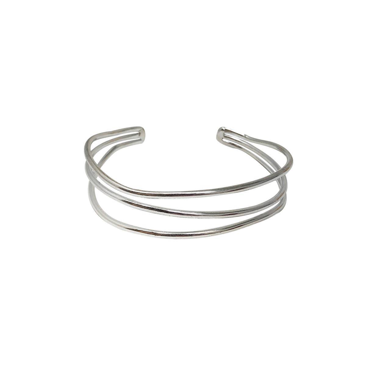 Silver Layered Waves Cuff