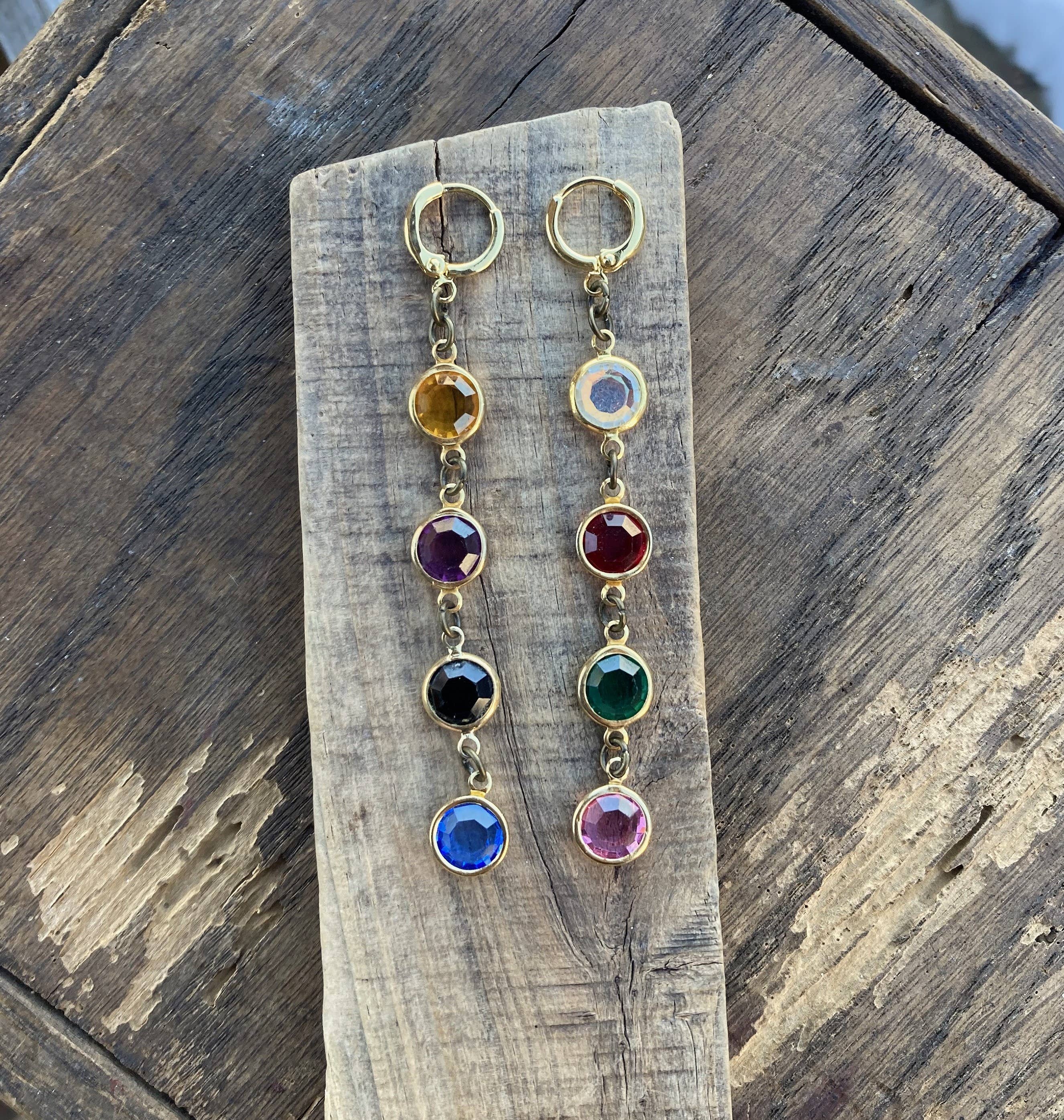 Multi Color Jewel Crystal Bead Huggie Hoops Earrings