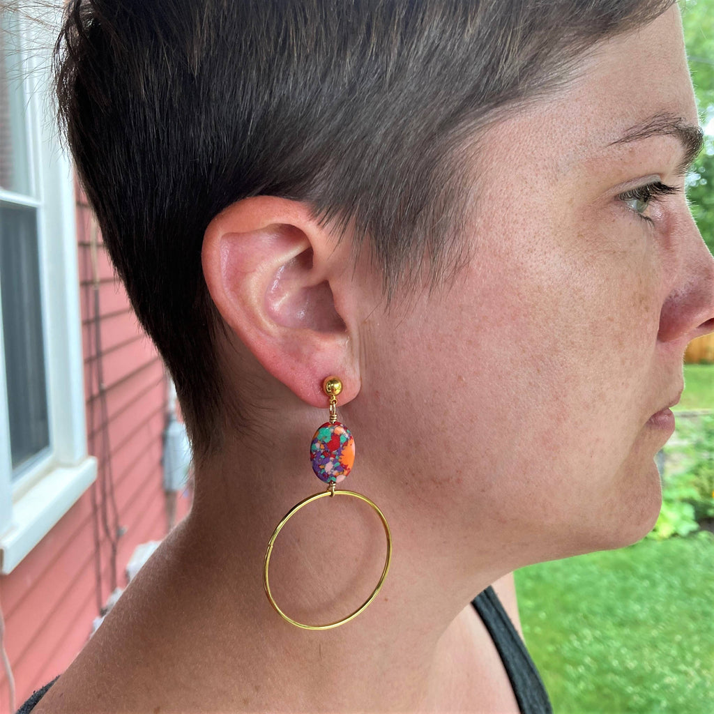 Confetti Multicolor Gold Hoops Statement Earrings