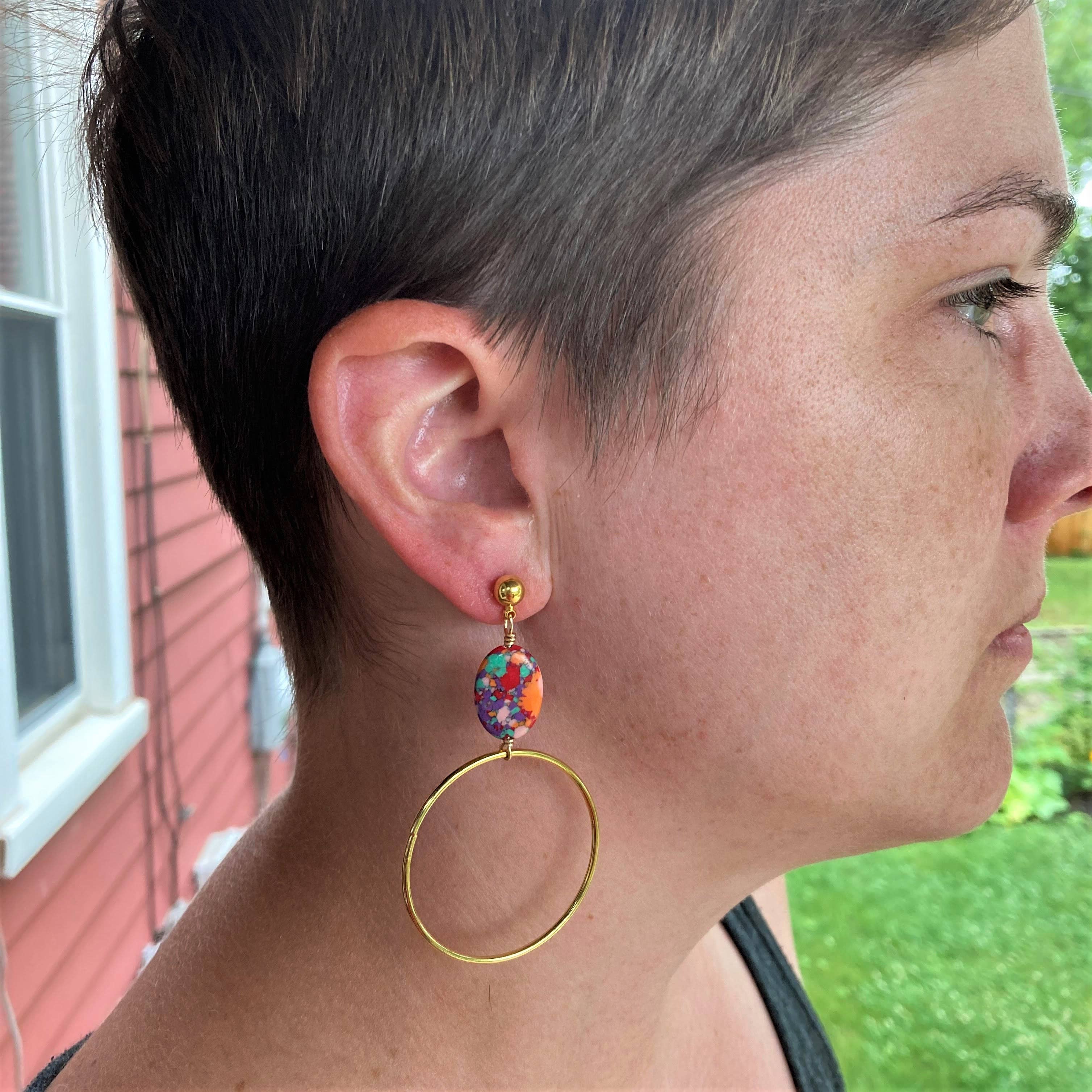 Confetti Multicolor Gold Hoops Statement Earrings